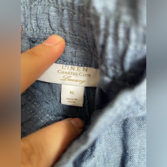 Charter Club Women's Linen Cropped Pull-On Pants Blue Ocean - Picture 10 of 12